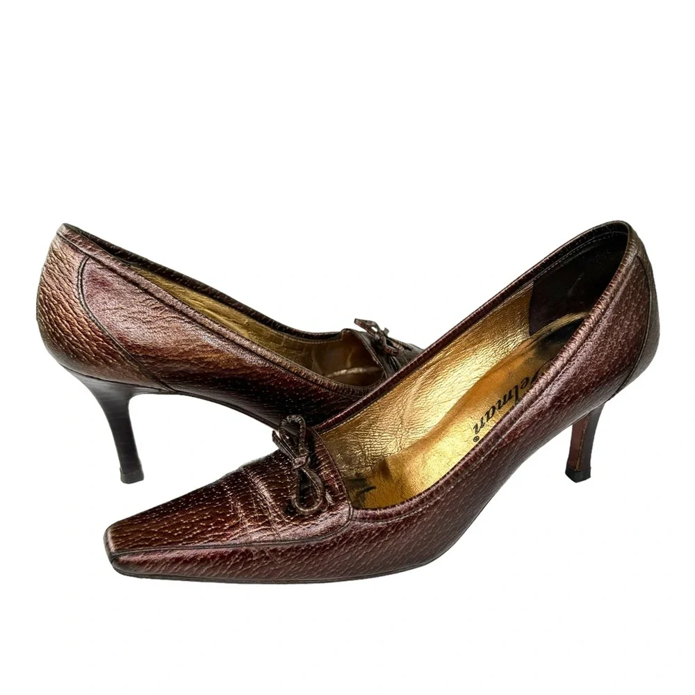 Delman Heels Metallic Brown Pumps